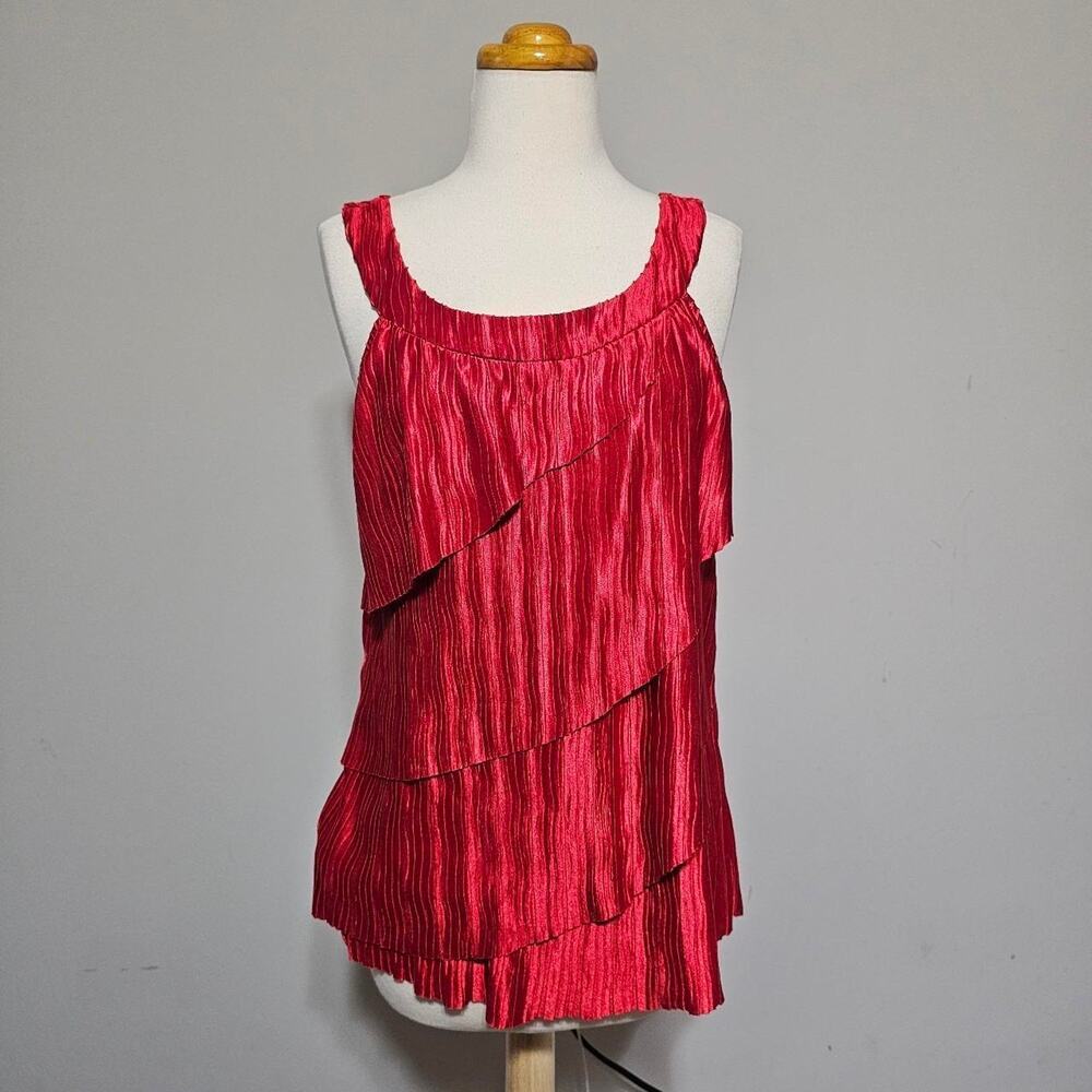 Red Pleated Tiered Tank Top New Directions Large